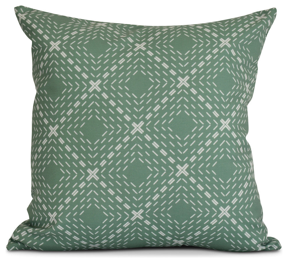 Green Dots and Dashes, Geometric Print Pillow, 18"x18"