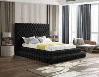 Revel Velvet Upholstered Bed, Black, Queen