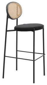 LeisureMod Euston Wicker Bar Stool with Black Metal Frame and Footrest Black