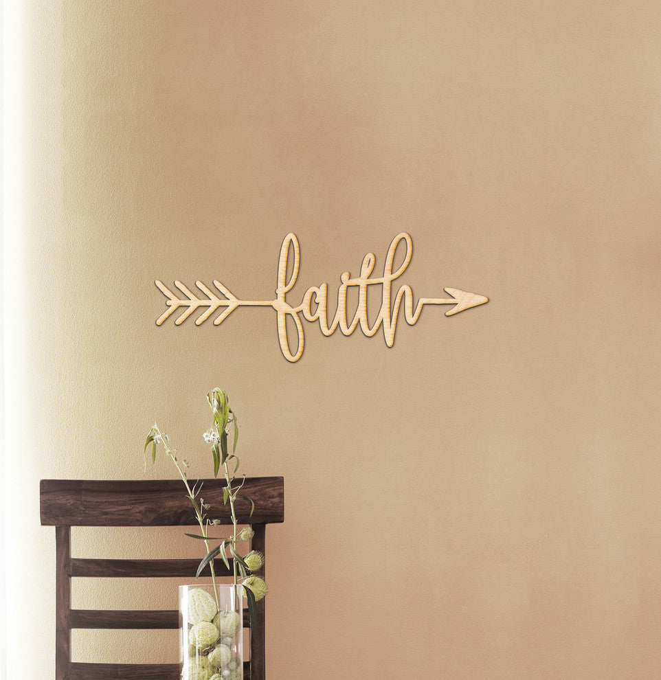 Faith Right Arrow Wood Sign Home Decor Unfinished, 36"x14"