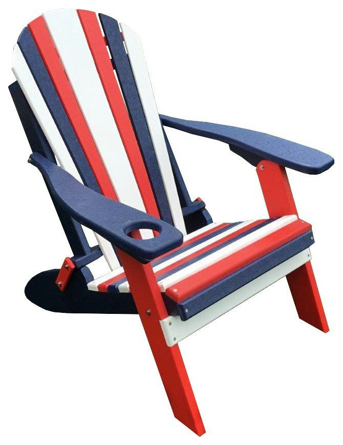 Poly Lumber Folding Adirondack Chair With Cup Holder, Patriotic, No Smart Phone Holder