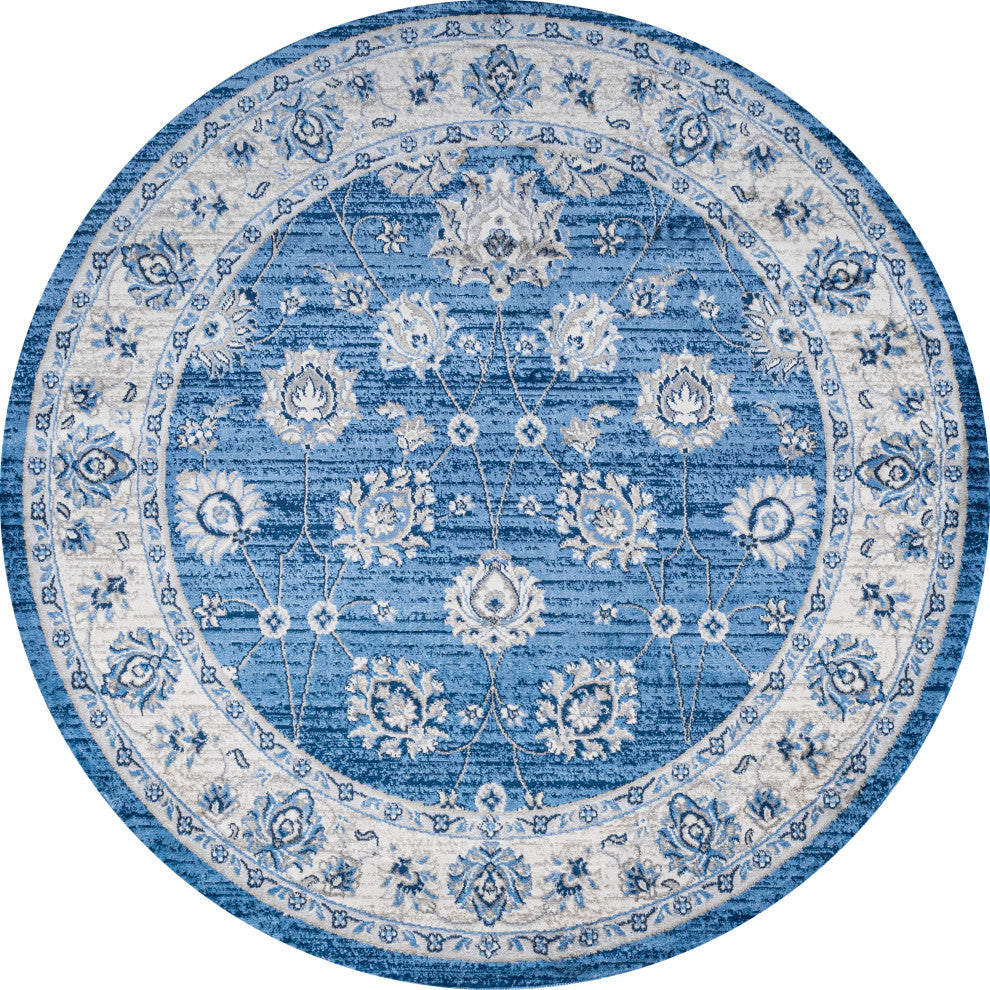 Modern Persian Moroccan Blue/Ivory 6' Round Area Rug