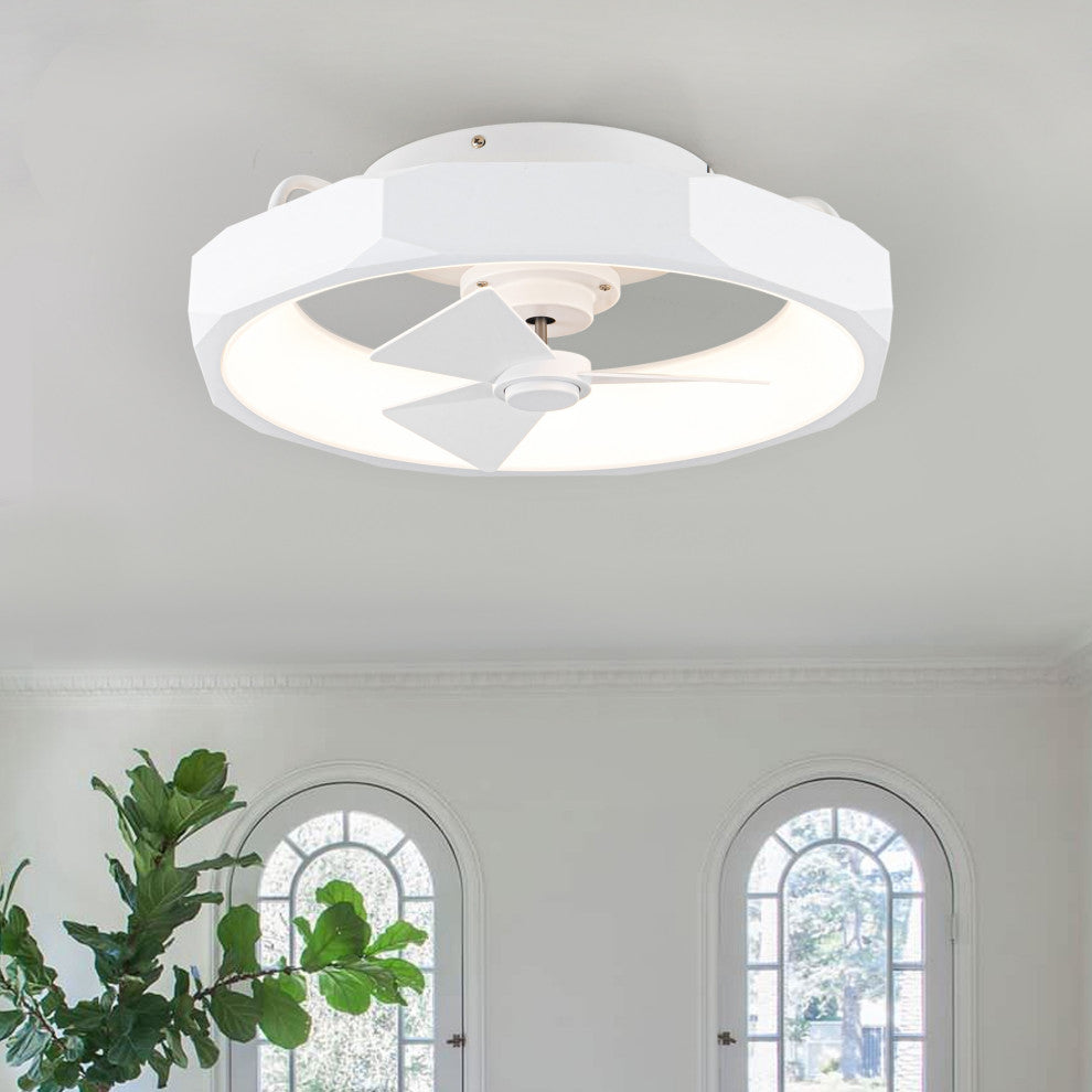 20 in. Modern White Flush Mount LED Ceiling Fan with Remote and DC Motor