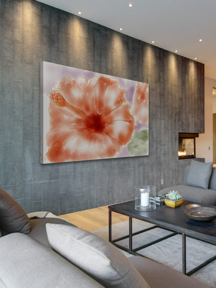 Marmont Hill, "Pink Hibiscus" by Arthur Pina Painting on Wrapped Canvas, 45x30