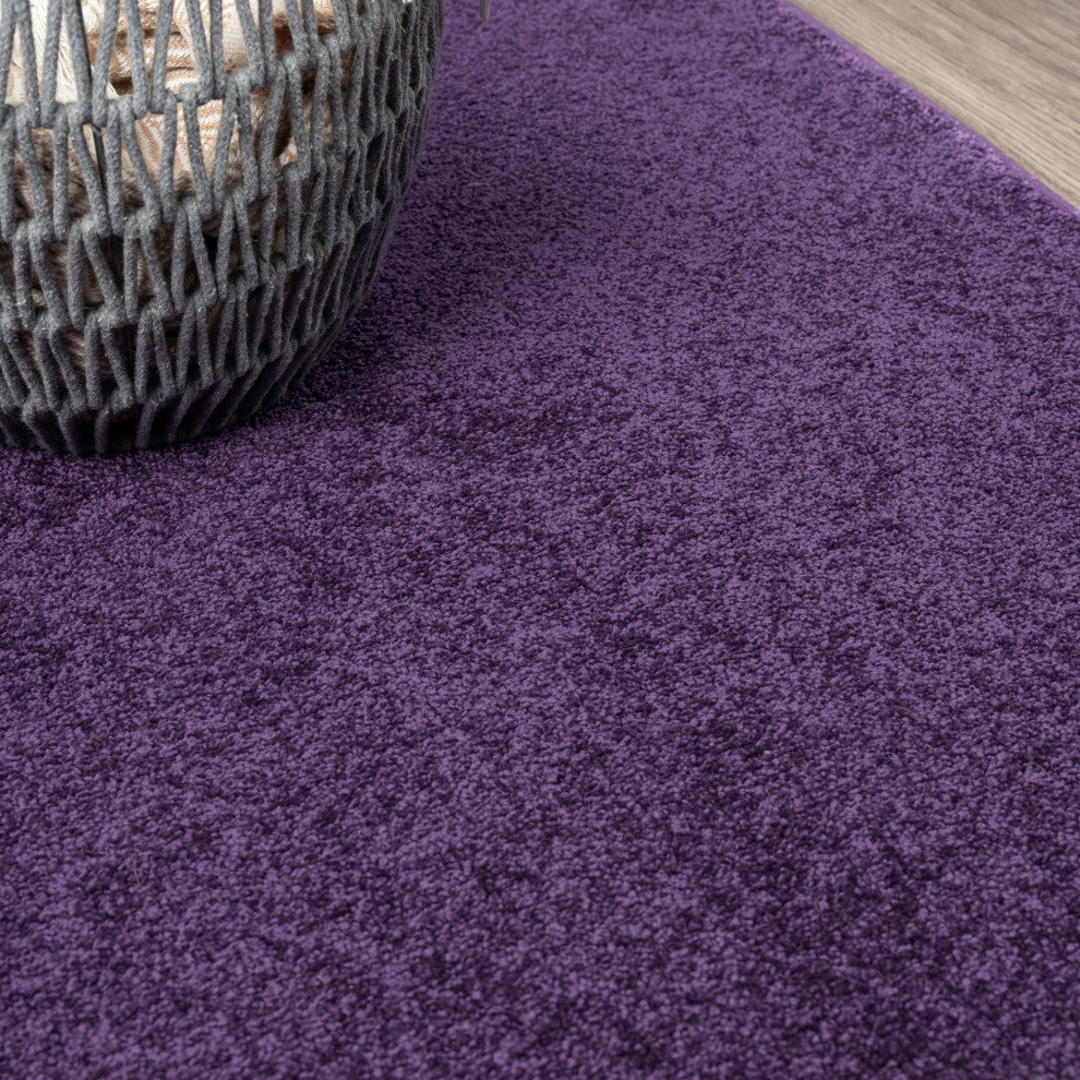 Haze Solid Low-Pile Runner Rug, Purple, 5' Square