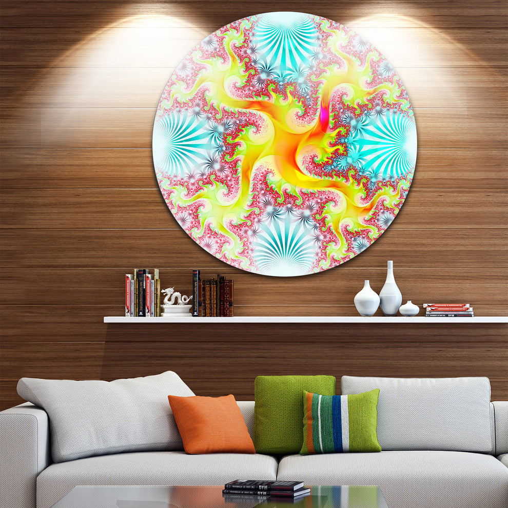 Glowing Golden Fractal Flower, Abstract Round Wall Art, 23"
