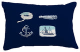 Sea Tools Geometric Print Throw Pillow With Linen Texture, Navy, 14"x20"