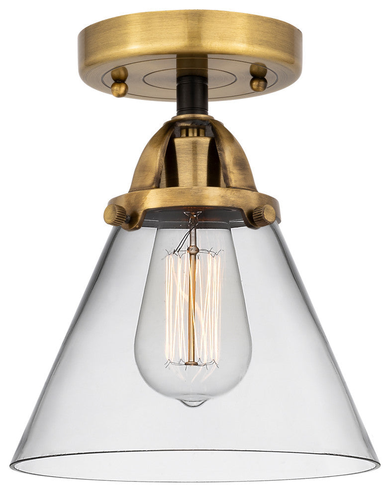 Large Cone Semi-Flush Mount, Black Antique Brass, Clear, Clear
