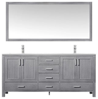 Jacques 72" Distressed Grey Double Sink Vanity with Quartz Top, With Mirror and