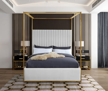 Jones Upholstered Bed, White, Queen, Vegan Leather