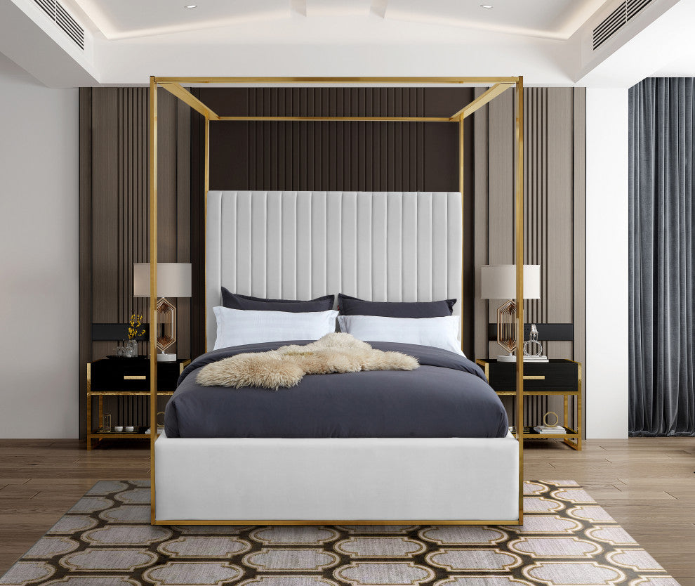 Jones Upholstered Bed, White, Queen, Vegan Leather