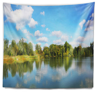 Spring Lake Panorama Landscape Wall Tapestry, 80"x68"