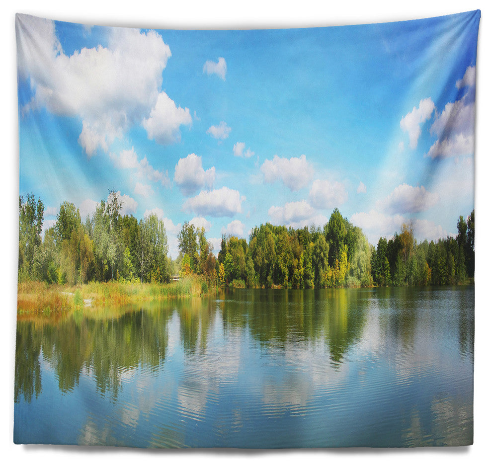 Spring Lake Panorama Landscape Wall Tapestry, 80"x68"