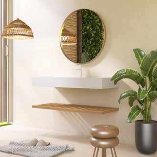 Wall-Mounted Bathroom Vanity With White Rectangular Acrylic Integrated Basin, 48"