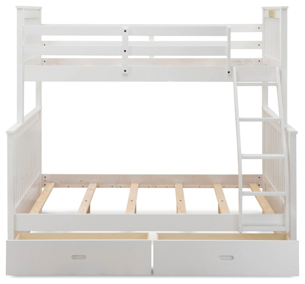 Wood Bed, Two Split Beds, The Both Beds Secure Due To Guard Rails, Linen White