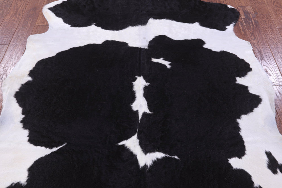7' 0" X 6' 5" Black and White Natural Cowhide Rug C2424