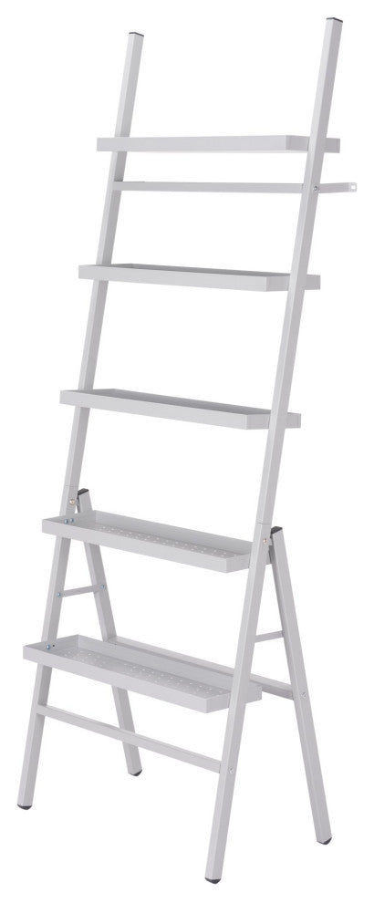 Bookcase Wall Shelf Rack, Steel Metal, Gray, Lounge Cafe Lobby Hospitality