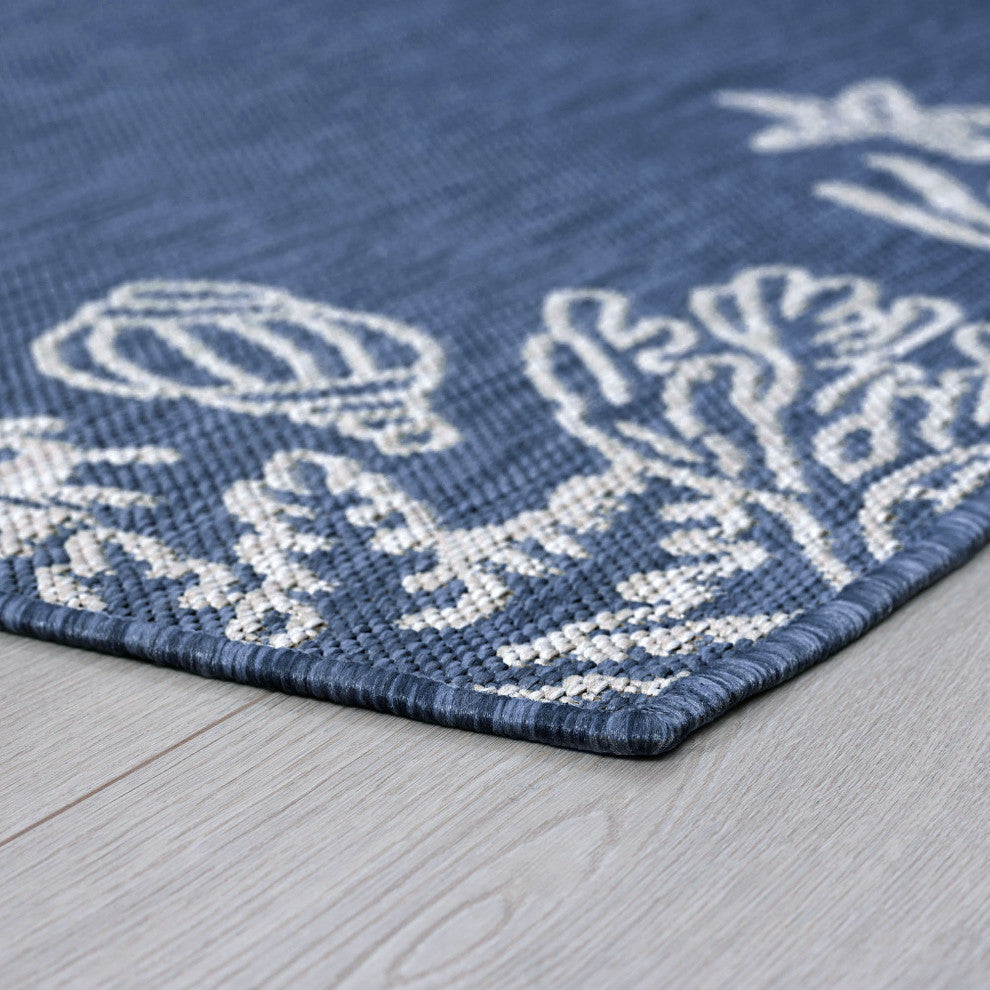 Biscayne Novelty Coastal Navy/Cream Rectangle Indoor/Outdoor Area Rug, 8'x10'