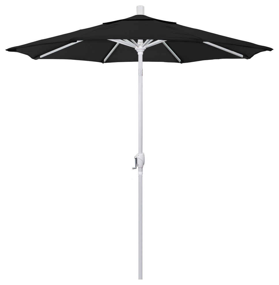 7.5' Matted White Push-Button Tilt Crank Aluminum Umbrella, Black Pacifica