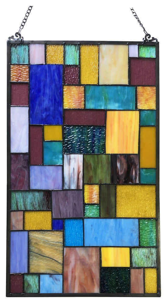 VERNA Tiffany-Style Geometric Stained Glass Window Panel, 25"