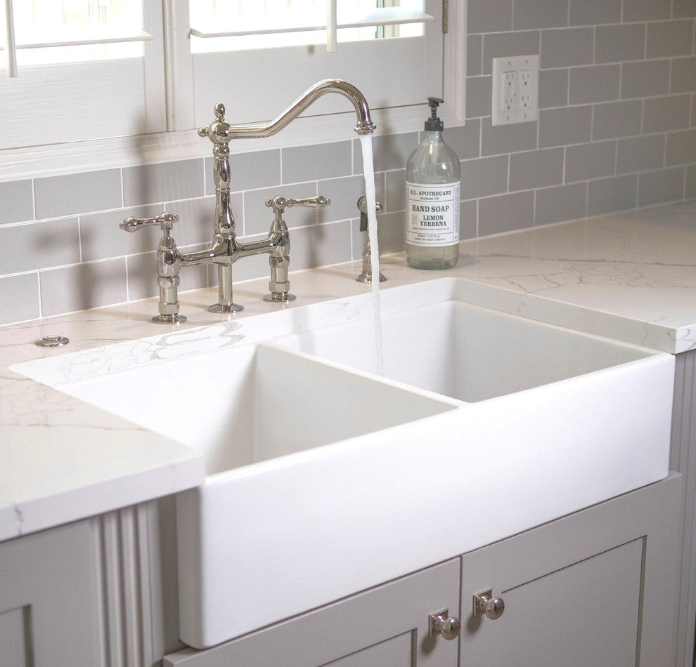 Turner White Fireclay 33" Double Bowl Farmhouse Undermount Kitchen Sink