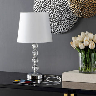 Safavieh Nola Table Lamp Set of 2 With USB Port Clear/Chrome