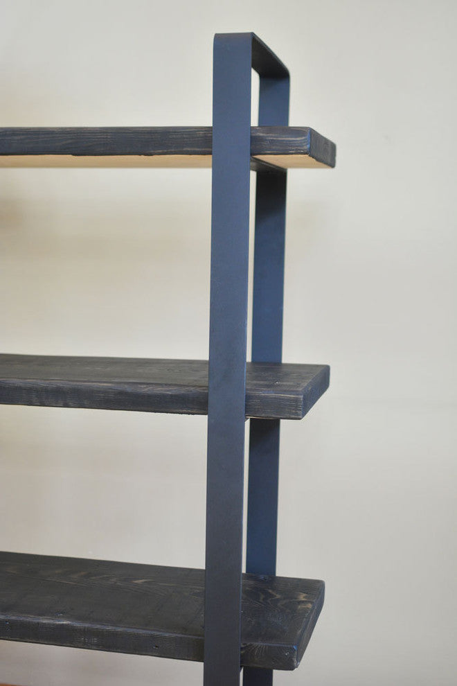 Reclaimed Wood Shelf Shelving Unit, 4 Shelves, 2" Steel, 12x48x52, Dark Walnut