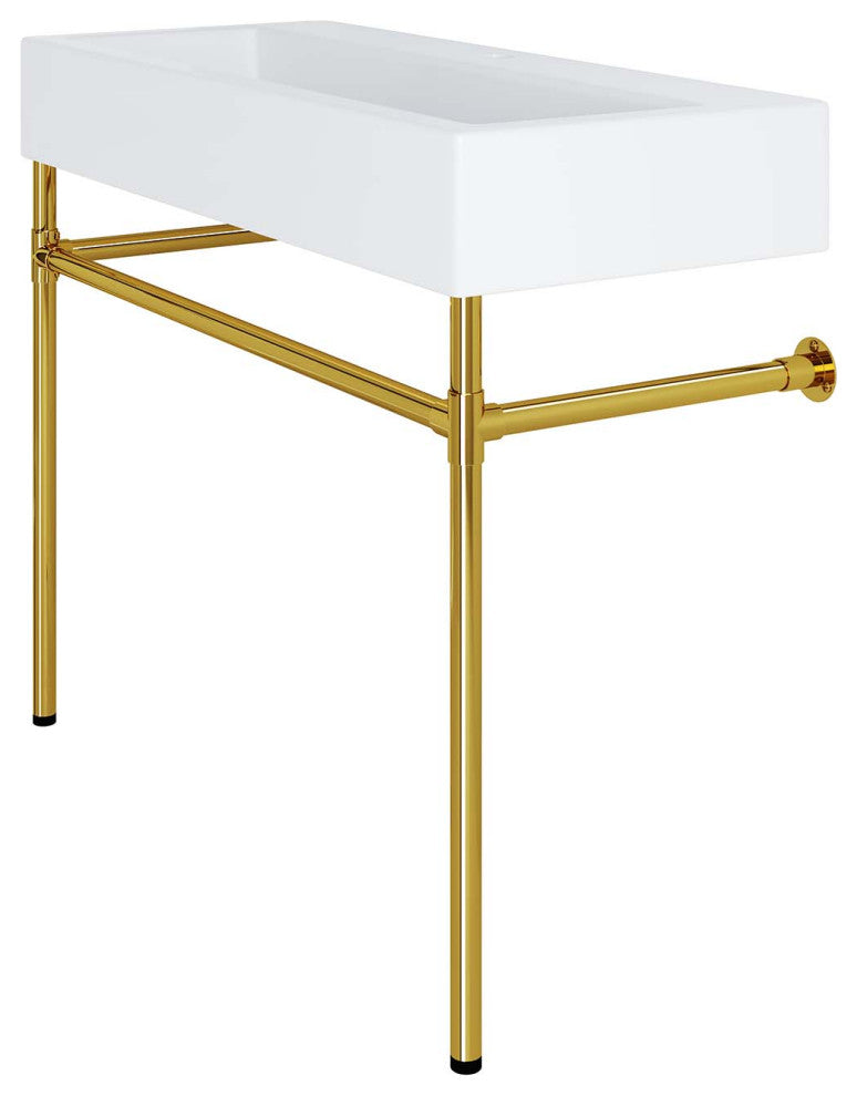 Sink Vanity, Wall Mount, White Gold, Ceramic, Stainless, Modern, Bathroom