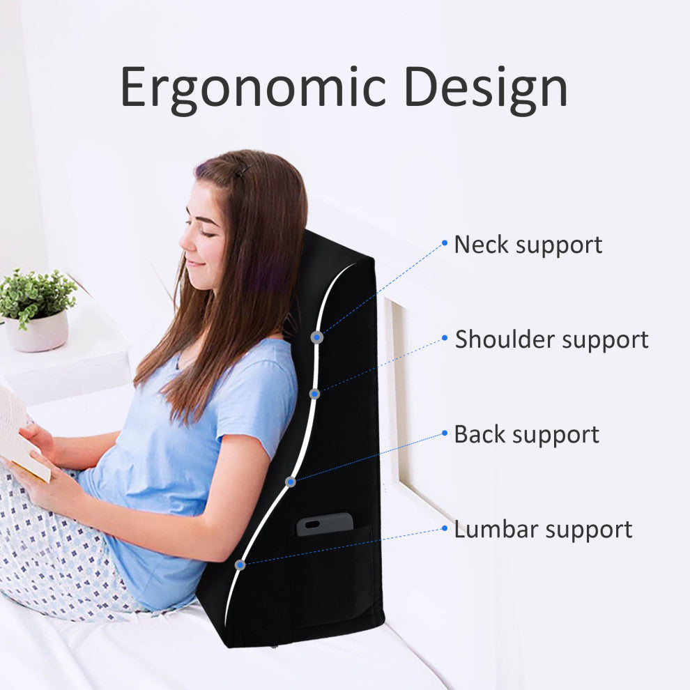 Reading Pillow Bed Foam Wedge Adult for Back Support, Black, 24x9x21