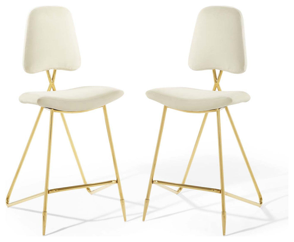 Ponder Bar Stool Performance Velvet Set of 2, Ivory
