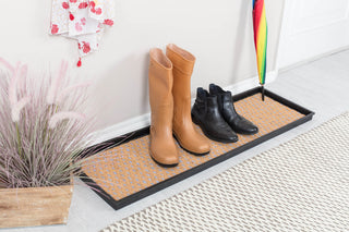 46.5"x14"x1.5" Natural/Recycled Rubber Boot Tray Tan/Blue Coir Insert
