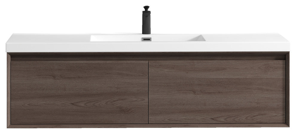 Aurora 60'' Single Sink Wall Mounted Modern Bathroom Vanity, Red Oak