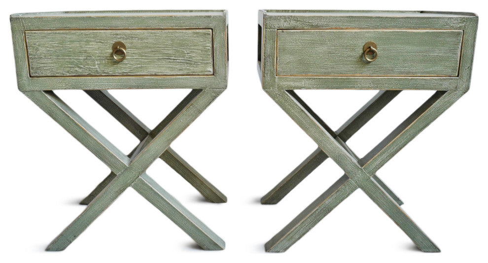 Green Washed X Bedside Table
