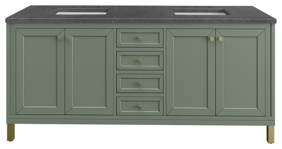 Chicago 72" Double Vanity, Smokey Celadon, Charcoal Soapstone Quartz