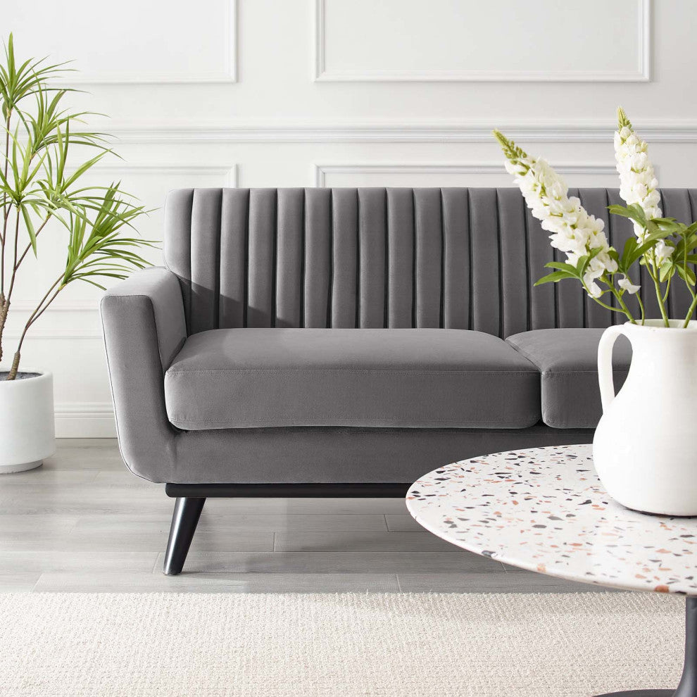 Tufted Loveseat Sofa, Velvet, Gray, Modern, Living Lounge Hotel Hospitality