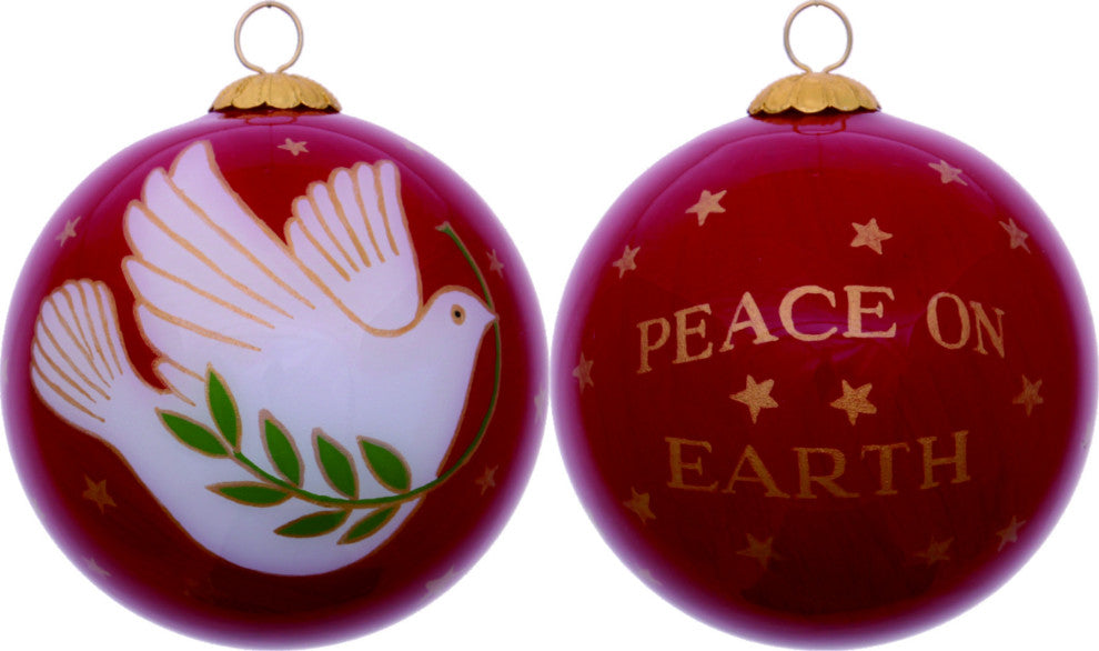 Peace on Earth Dove Hand Painted Mouth Blown Glass Ornament