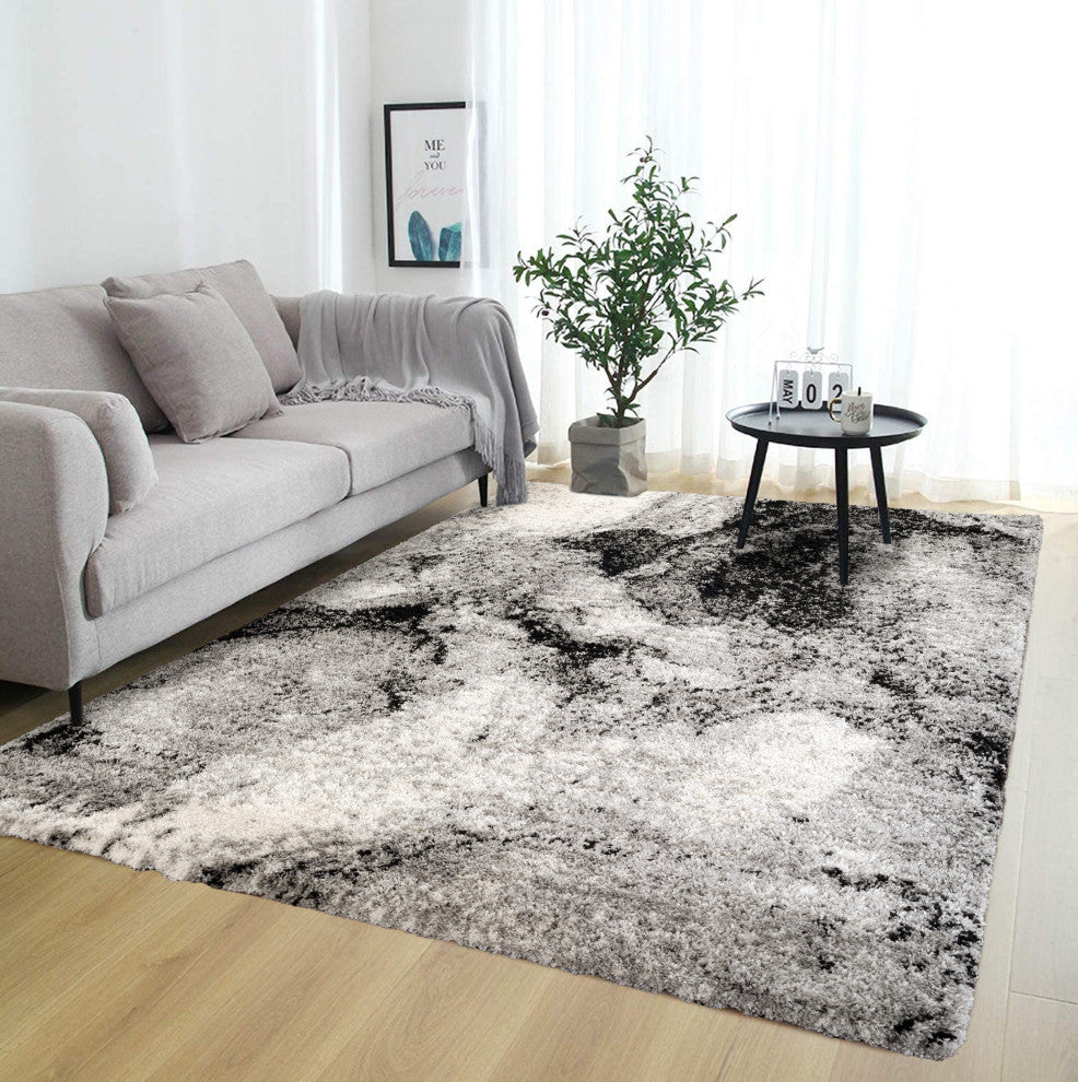 Shag Adrian Gray/Black Rug, 8'9"x12'2"