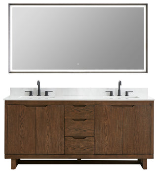 Mowry Bathroom Vanity, Brown Brushed Oak, 72", With Mirror