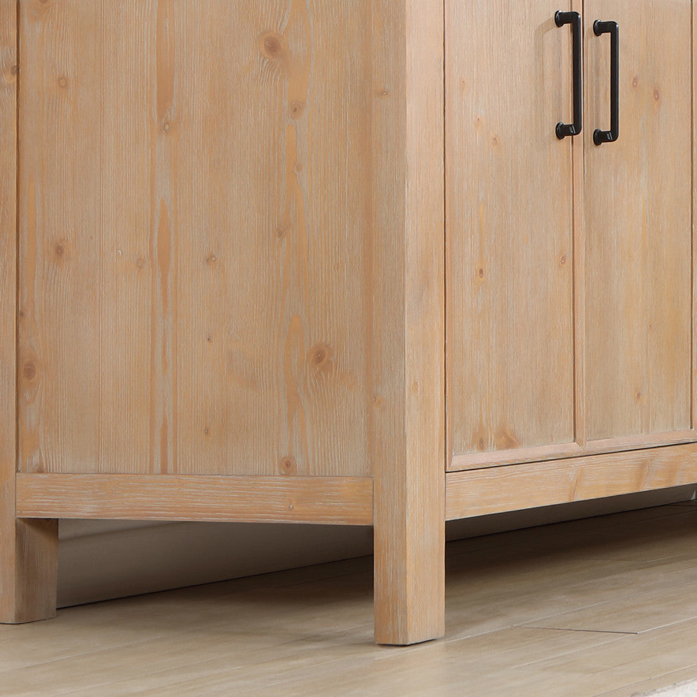 Leon Bath Vanity With Composite Stone Top, Fir Wood Brown, 72", No Mirror