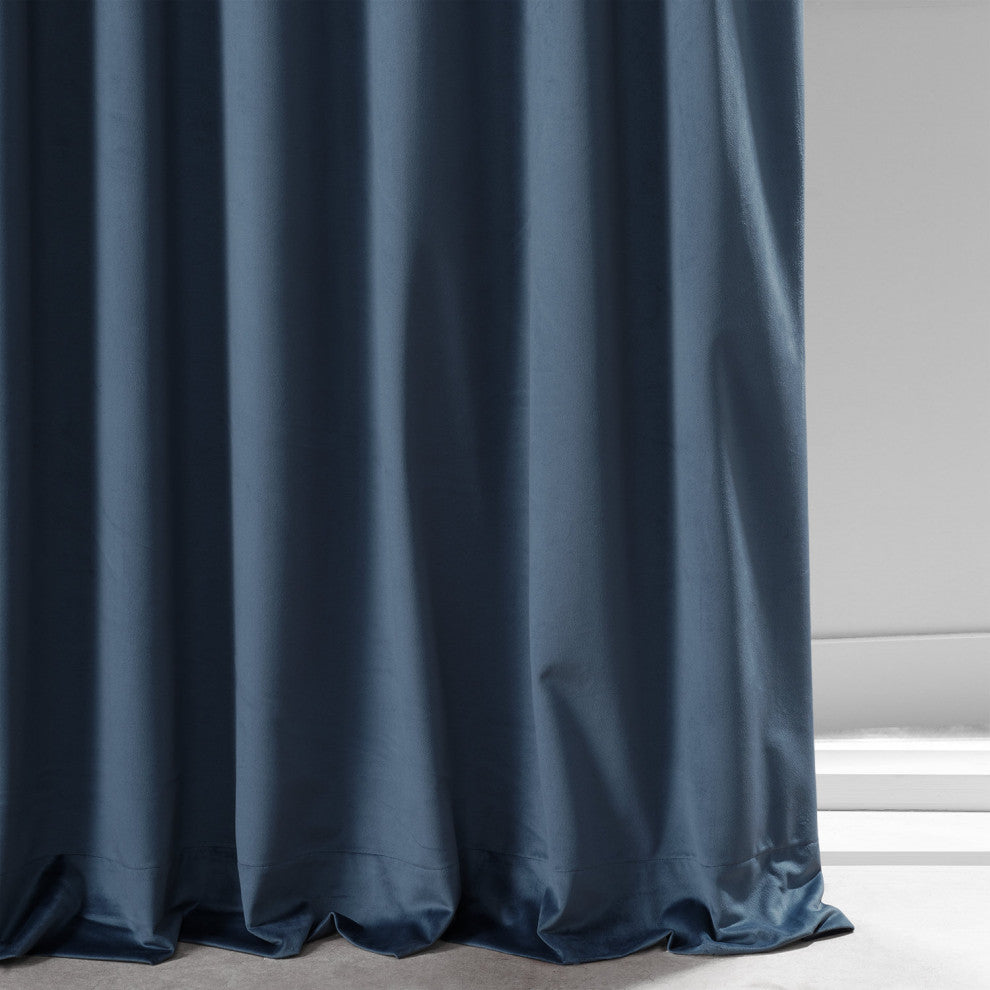 Signature Plush Velvet Blackout Curtain Single Panel, Varsity Blue, 50"w X 96"l