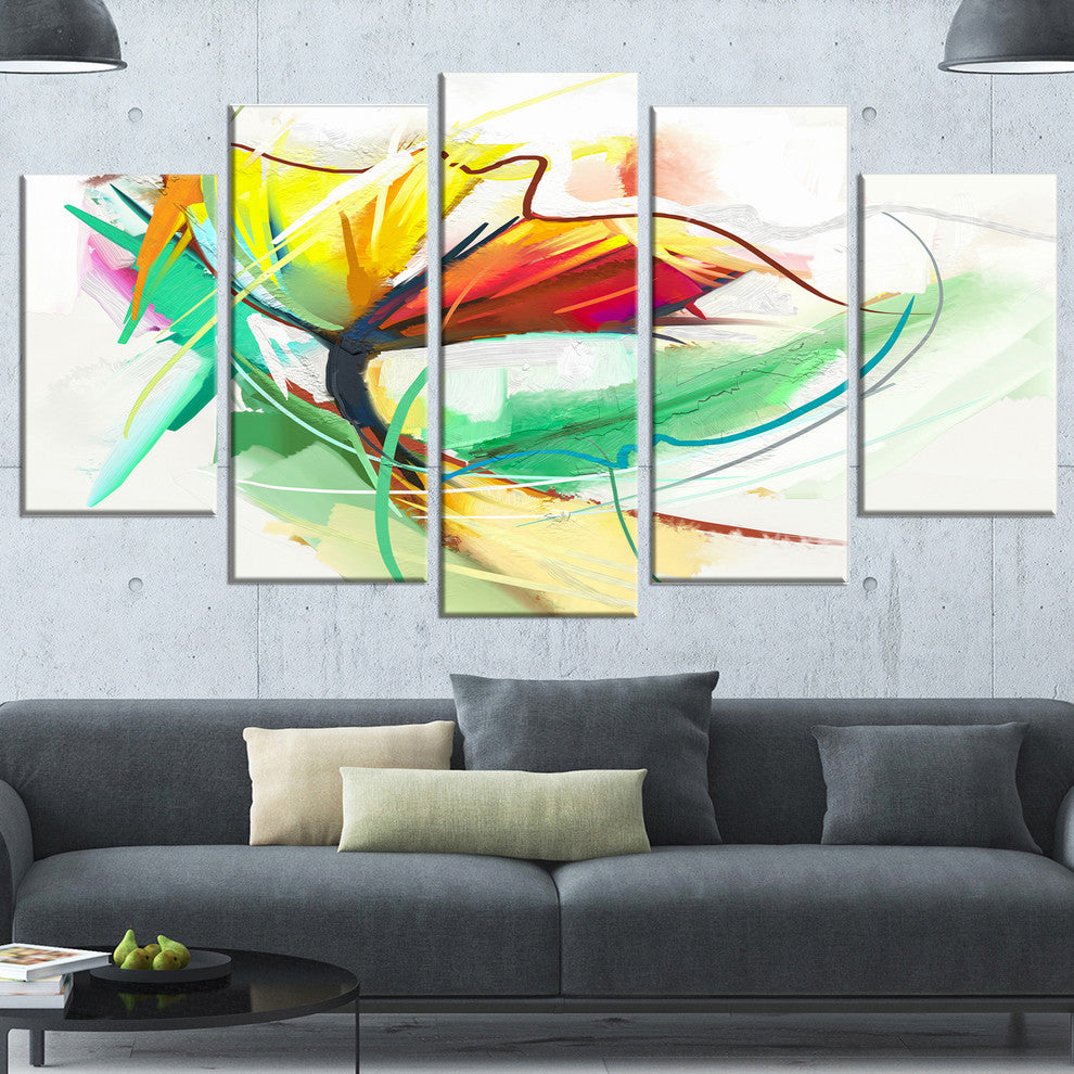 Still Life of Yellow Red Color Flower, Floral Canvas Print, 60"x32", 5 Panels