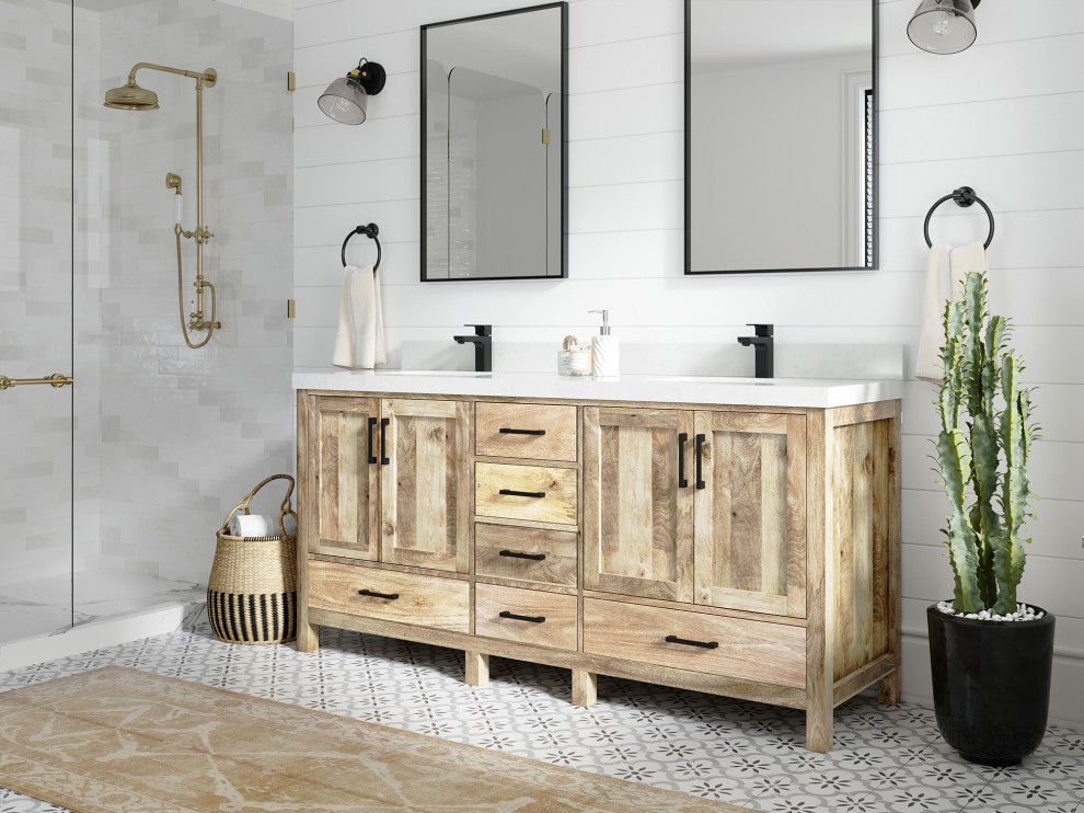 Malibu Mango 72" Double Sink Bath Vanity, White Washed 2" Piatra Gray