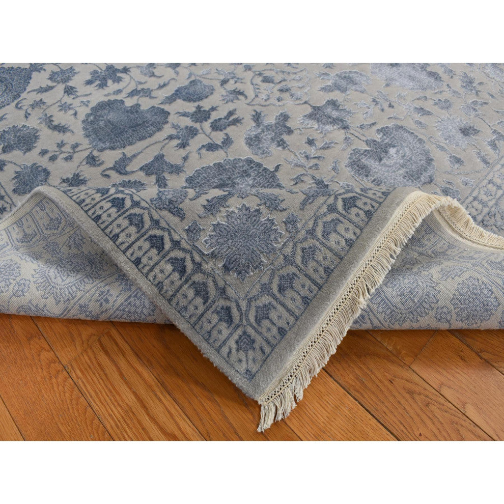 Silk Gray Kashan 250 KPSI Half Wool Half Silk Hand Knotted Rug 5'7"x7'10"