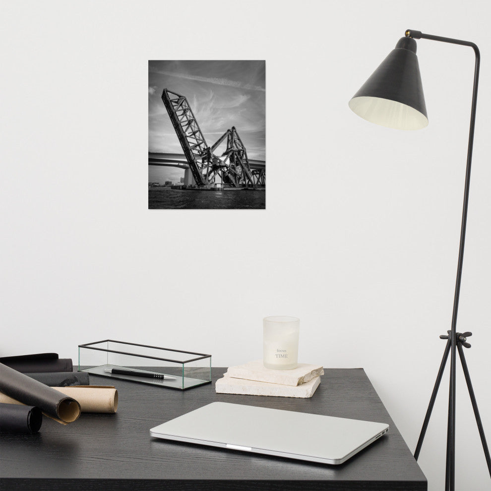 Modern Industrial Wall Decor: Train Drawbridge 2 Black & White Photo, 11" X 14"