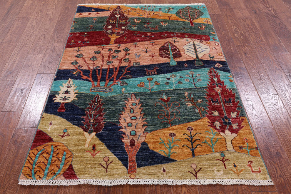 4' 2" X 5' 9" Persian Gabbeh Tribal Hand Knotted Rug - Q12763