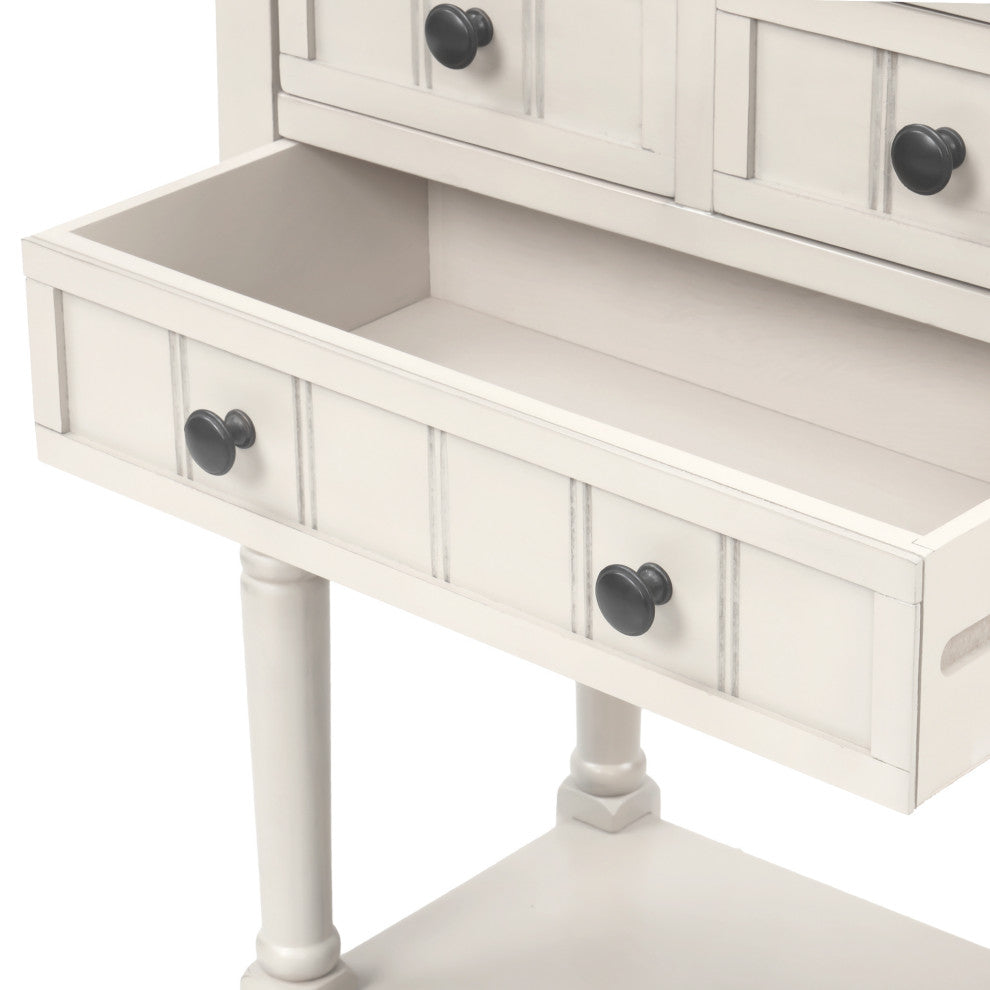 Narrow Console Table with Three Storage Drawers, Ivory