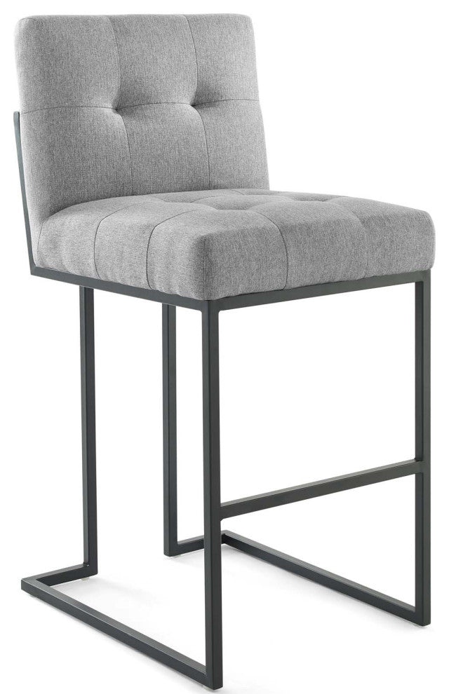 Privy Black Stainless Steel Upholstered Fabric Bar Stool Black Light Gray