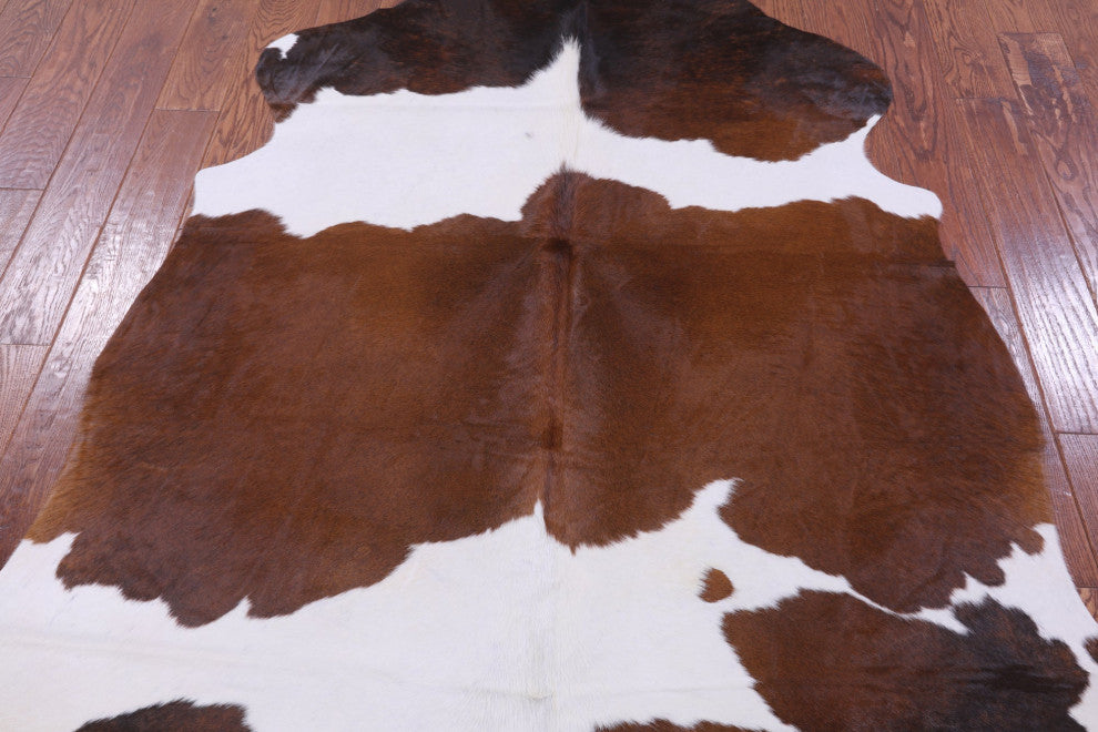 6' 11" X 5' 9" Brown and White Natural Cowhide Rug C2205