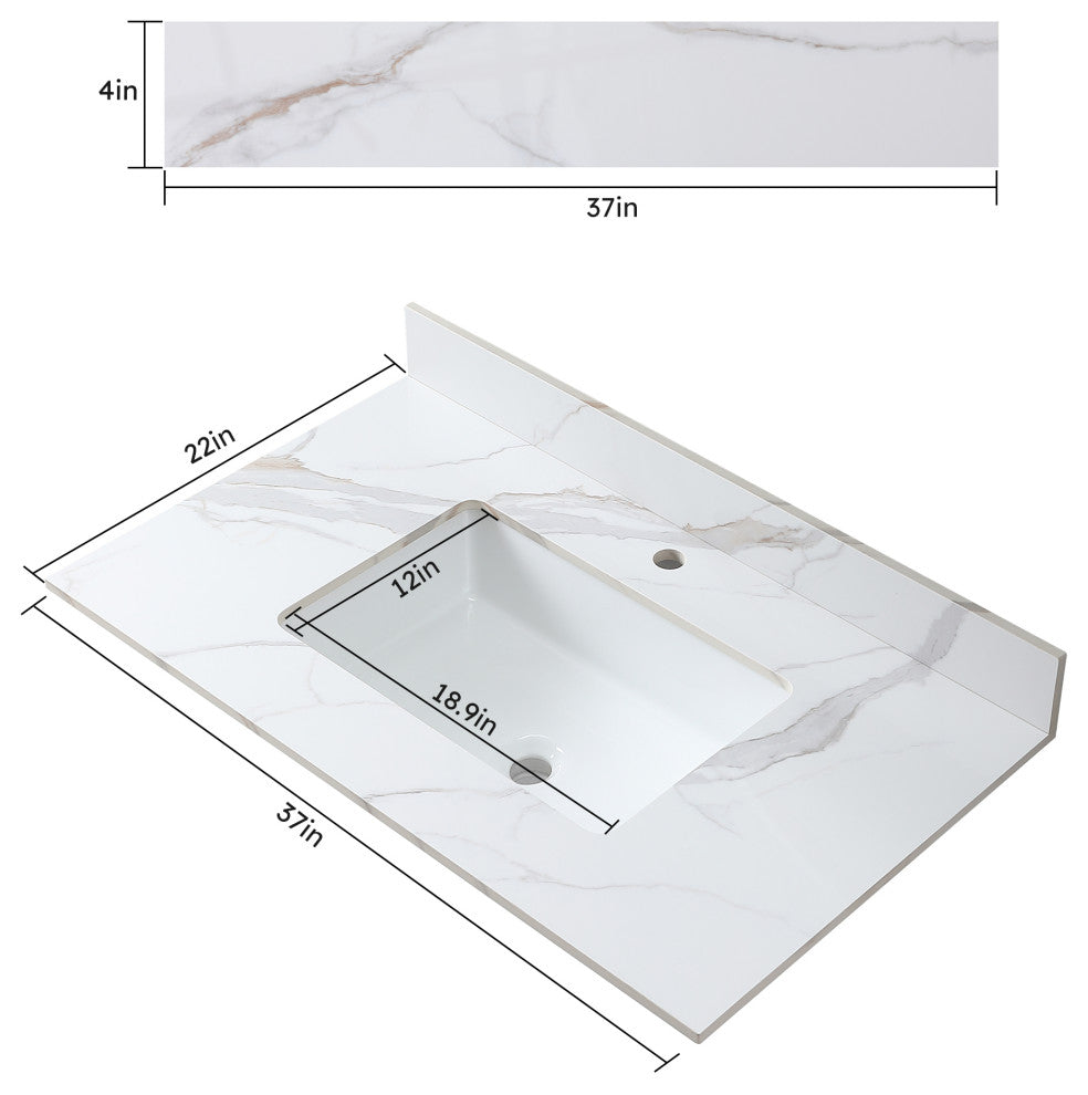 31"/ 37"/ 43" Carrara Gold Engineered Stone Bath Vanity Top, 37"