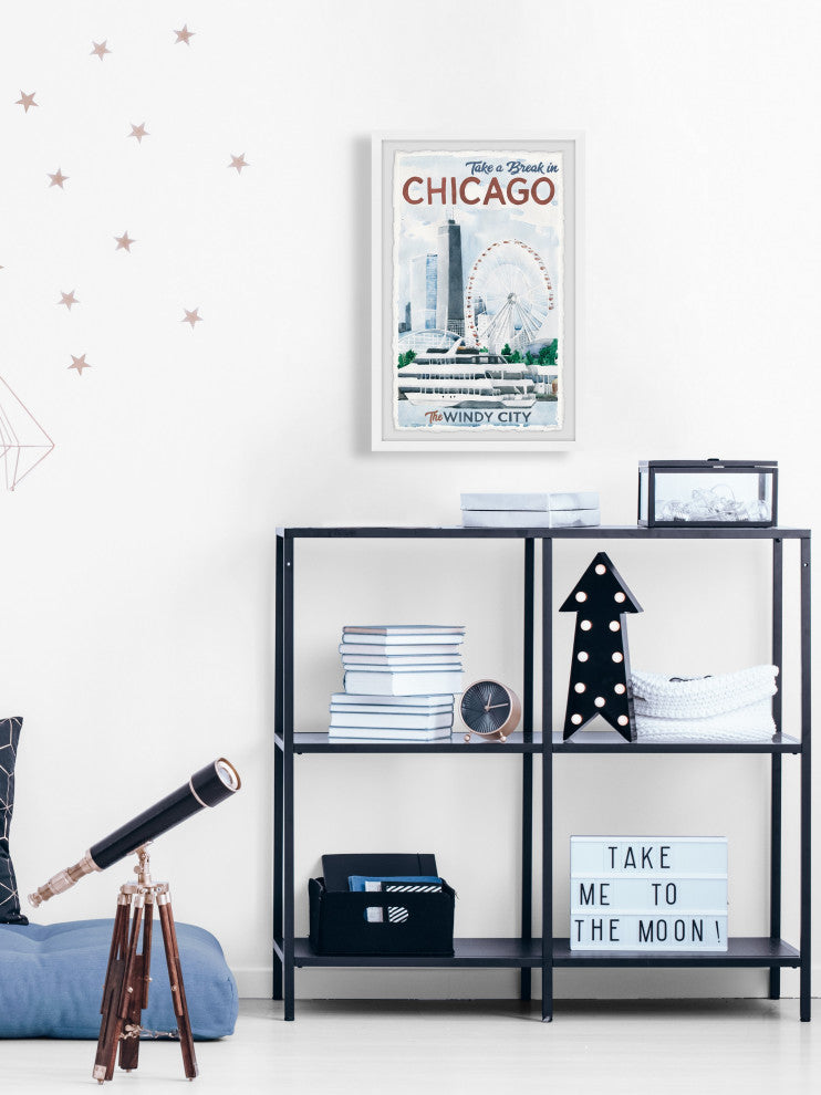 "Take a Break in Chicago" Framed Painting Print, 30x45